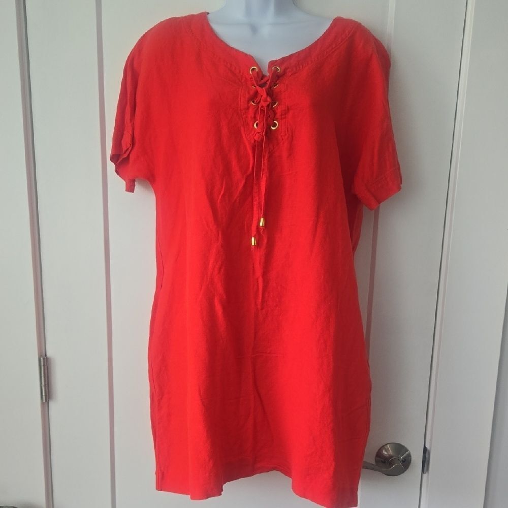 Joan Vass Red Tie Front Tunic Dress